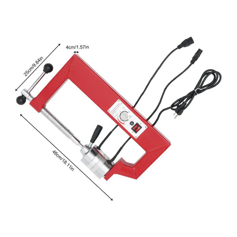 Spot Tire Vulcanizing Kit For Cars And Trucks 110V With 6 Molds, hot cure vulcanizer in red with dimensions and power cord