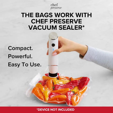Reusable Vacuum Sealer Bags For Food 30 Pack Small 8x10 Inches BPA Free Odor Resistant in use with vacuum sealer and peppers