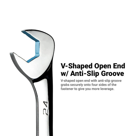 V-shaped end of Angle Open End Wrench Set With 30 Degree And 60 Degree Angles SAE One Quarter To One Inch 13 Piece Kit with grooves