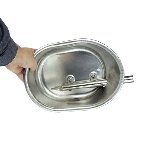Heavy Duty Stainless Steel Pig Waterer Bowl With Nipple Feeder For Hog Sows Swine And Piglets Rustproof Farm Livestock Cup held in hand