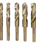 5 Piece M35 Cobalt Drill Bit Set In Plastic Pouch Case POU Series 9/16 Inch Through 1 Inch With 1/2 Inch Reduced Shanks