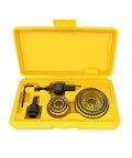 Awesome 11 Piece Hole Saw Kit For Drilling 19 To 64mm Rounds In Wood, Metal And Alloy With Heavy Duty Case Perfect for Serious DIY Projects and Professional Job Sites. Yellow case with hole saws and arbor set