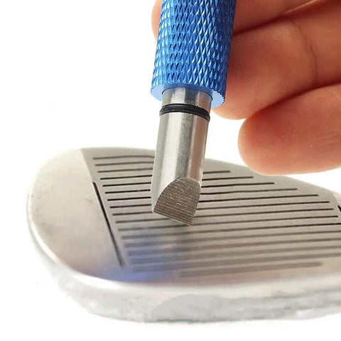 Golf Groove Sharpener Pro Grade For Wedges And Irons Portable Club Groove Cleaner And Grinder For U And V Grooves in use on club face