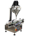 Slick Automatic Desktop Filler For Powders And Granules Featuring Chain Conveyor And Digital Scale 110V with a stainless steel design.