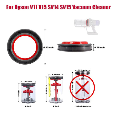 Top Fixed Sealing Ring Replacement For Dyson V11 SV14 SV15 V15 SV22 Vacuum Bin Dust Cup Lid and dimensions shown