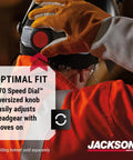 Person adjusting 370 Speed Dial Replacement Headgear For Welding Helmets With Oversized Adjuster Knob. Made In USA.