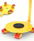 Heavy Duty Machinery Roller Skates Featuring Reinforced Steel Build And Smooth Swivel Casters For Turning Tough Warehouse Grinds Into A Real No Sweat Hustle, yellow round base with red swivel casters.