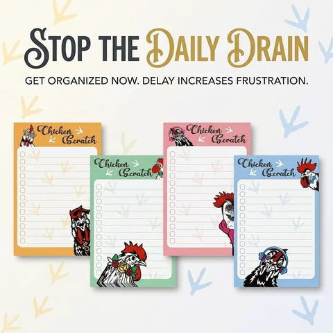 Chicken Themed Sticky Notes Set 4x6 Inches 200 Sheets Total Cute Rooster Paw Print Design Funny Animal Stationery displayed