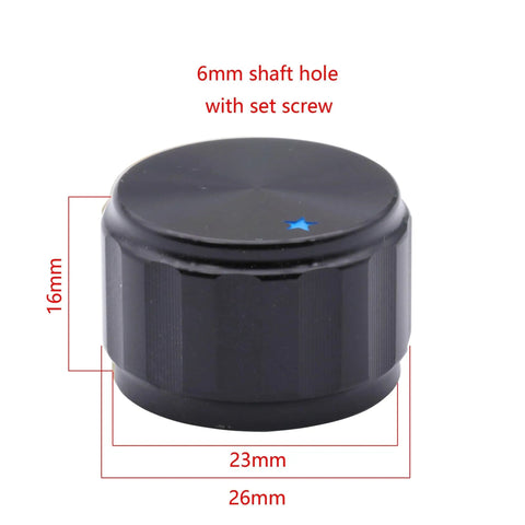 4 Pack Heavy Duty Machined Aluminum Control Knobs For High Fi Receivers And Turntables, showing black knob with dimensions.