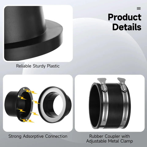 Close-up of adsorptive connector and rubber coupler from Upgrade Your Shop With This Awesome 8 Piece Dust Collection Starter Kit For Woodworking.