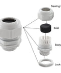 Exploded view of Two Pack 1 Inch NPT Cable Glands Nylon Cord Grips Waterproof Strain Relief Wire Glands And Connectors