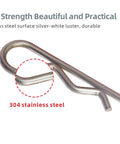 Close-up of 304 stainless steel cotter pin, part of 95 Piece Cotter Pins Kit With 7 Sizes Heavy Duty Stainless Steel R Clips For Trailer Hitch