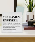 Mechanical Engineer Gift For Women And Men, Definition Wood Sign Plaque on desk with rustic home office decor, 6.2 by 6.2 inches
