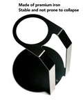 Sleek Black Iron Pour Over Coffee Dripper Rack With Rock Solid Stable Base For Precision Drip Brewing At Home Or Office, top view highlighting design.
