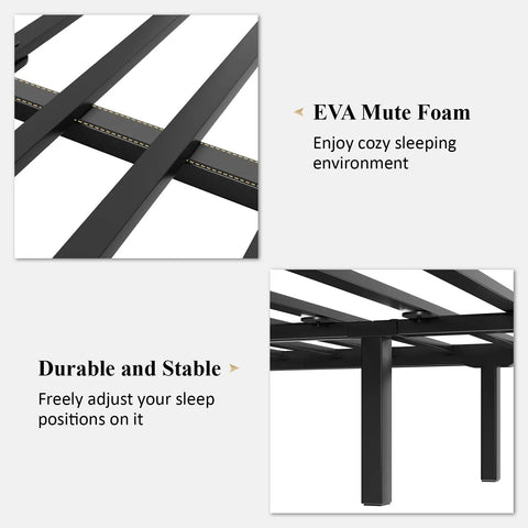 Queen Metal Bed Frame With Classical Headboard And Footboard Matte Black Steel Platform Bed Featuring Ornate Ball Details curved support slats and EVA mute foam.