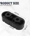 Black rubber exhaust hanger for GM trucks, size 4.40x1.77x1.54 in, shown at angle. Two Pack Rubber Exhaust Hangers For Rock Solid Vibration And Noise Reduction Muffler Hanger Replacement Compatible With GMC Sierra 1500 Silverado 1500 Escalade EXT And Other GM Trucks OEM Style.