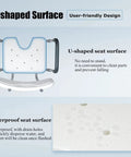 Heavy Duty Shower Chair Bath Seat with padded armrests, U-shaped seat, non slip feet, easy to clean surface with drain holes