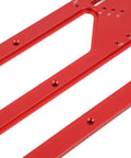 Zero Mess Cabinet Door Flush Mount Template Aluminum Alloy Slotting Guide Set Includes Semi Circular Router Bit close-up of metal guide with precision measurements.