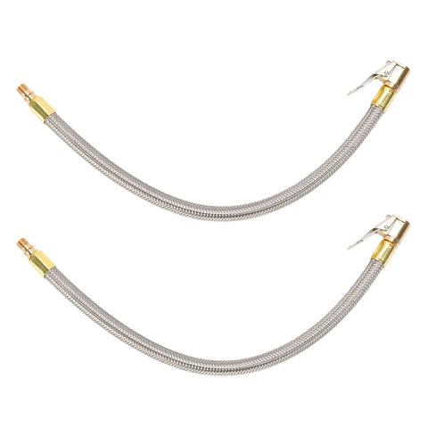 Rock Solid Heavy Duty 13 Inch Stainless Steel Tire Inflator Hose Adapter M8 Thread Braided Extension Fits All Cars Trucks SUVs 2 Pack, two braided hoses