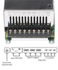 460W Switching Power Supply For CNC Engraving Machines 46V 10A with terminal connections and input-output diagram visible