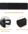 Close-up of 32 Inch Adjustable Garage Tool Storage Rack Wall Mounted Organizer With 8 Pieces And 6 Hooks showing rail and hooks