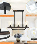 4 Light Adjustable Kitchen Island Pendant Light Fixture in Rustic Metal Wood with Glass Shade, highlighting design elements