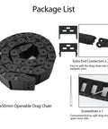 R38 18mm By 50mm Semi Enclosed Drag Chain Cable Carrier For CNC Machines, 1 Meter Length With End Connectors, package contents