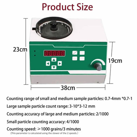 SicwEDIM Automatic Seed Counter With LED Display Microcomputer Control Adjustable Speed, showing product dimensions and controls.