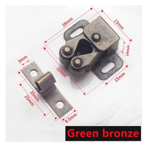 Premium 10 Pack Cabinet Latch Catches With Spring Auto Lock For Wardrobes Cupboards Drawers Durable Metal Hardware Fittings Easy Install Heavy Duty Kitchen Storage Secure Holds Stylish And Strong, green bronze latch sizes 28x23mm, heavy duty design