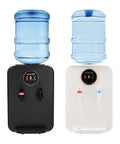 Black and white countertop water dispenser with hot, cold, room temp settings desktop water cooler for 1 to 5 gallon jugs
