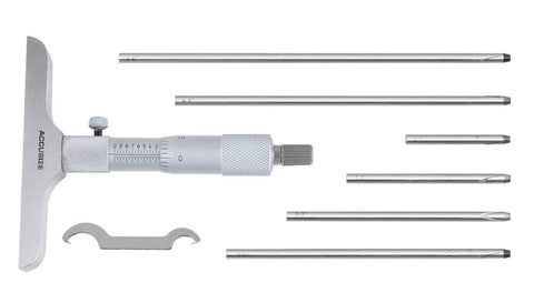 0-6 Inch Micrometer Set With 4 Inch Base Depth, 0.001 Inch Resolution, Six Interchangeable Rods, metal precision depth gauge.