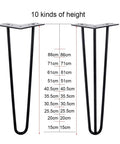 Heavy Duty Hairpin Table Legs Built Tough With Rock Solid Steel Construction Plus Replacement Furniture Sleds And Knockout Waterproof Finish For Diy Coffee Tables And Home Desks with height measurements.