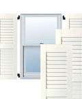 Exterior Real Wood Pine Louvered Shutters Per Pair 12 Inch By 27 Inch Primed Handcrafted For Historic Homes With Classic Curb Appeal