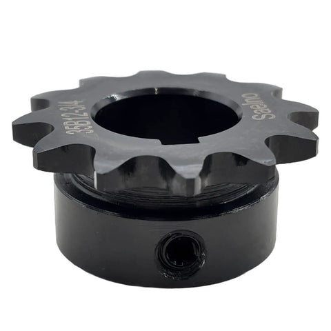 Heavy Duty Roller Chain Sprocket Type B 12 Tooth 3/4 Inch Bore For 3/8 Inch Pitch For 35 Chain Hardened ANSI 1045 Steel Drive Sprocket 35B12-3/4 With Keyway And Dual Setscrews Rust Resistant And Built Tough, black