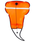 Front view of 70Lb Scuba Lift Bag With Over Pressure Valve And Open Bottom High Visibility Orange Nylon TPU Coated 210D For Underwater Salvage
