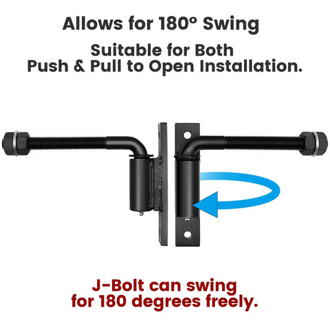Heavy Duty Three Quarter Inch J Bolt Gate Hinge Seven Inch Adjustable Weld On For Wooden And Metal Gates Farm Fence And Driveway Use Two Pack Supports Up To One Thousand One Hundred Lbs Per Pair, 180° swing