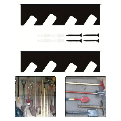 Wall Mounted Tool Organizer Rack For Garage And Shed Space Saving Storage Bracket That Holds Shovels Rakes And More Black Durable Garden Tool Holder For Easy Access And Quick Reach, black steel wall rack