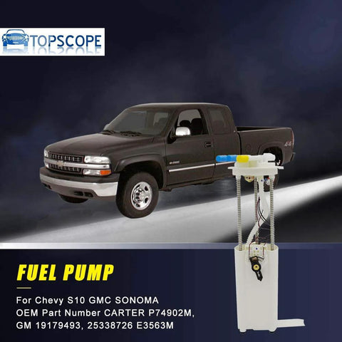 Direct Fit Fuel Pump Module Assembly E3563M For 2002 2003 Chevy S10 4.3L V6 And GMC Sonoma 4.3L V6 Replacement shown with truck