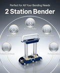 Image of Two Station Sheet Metal Bender For Manual Bending Of Steel Aluminum And Copper From 0 To 90 Degrees with key features highlighted.