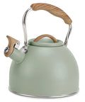 3 Liter Teapot With Loud Whistle Stainless Steel Stove Top Kettle With Wood Pattern Folding Handle Green Food Grade Teapot