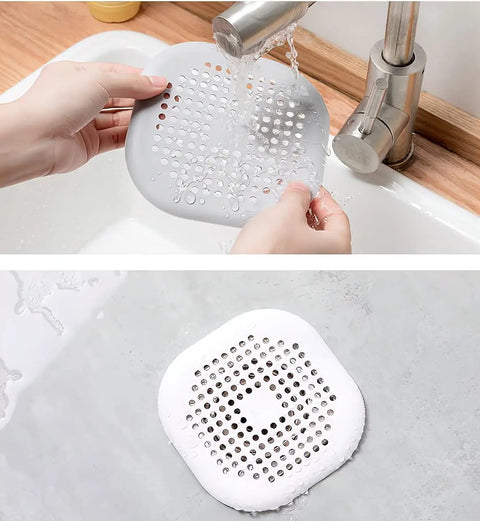 Two Pack Hair Catcher Drain Stopper For Shower And Tub With Strong Suction Cups Water Trap Sink Cover in use and on drain