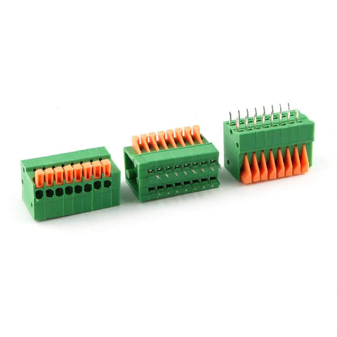 16 Position Spring Terminal Blocks PCB Connectors Kit 2x8 Pins 2.54mm Pitch Screwless 150V 2A on white background