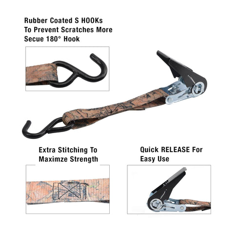 Heavy Duty 900 Lb Break Strength 8 Pack 10ft Ratchet Straps with easy release coated handles and rubber-coated S-hooks