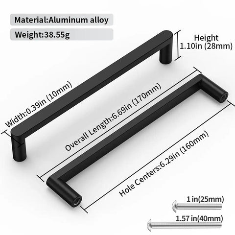 Dimensions of 5 Pack 160mm Edge Black Hidden Drawer Cabinet Handle Aluminum Alloy Finger Edge Pull Concealed Back Mount