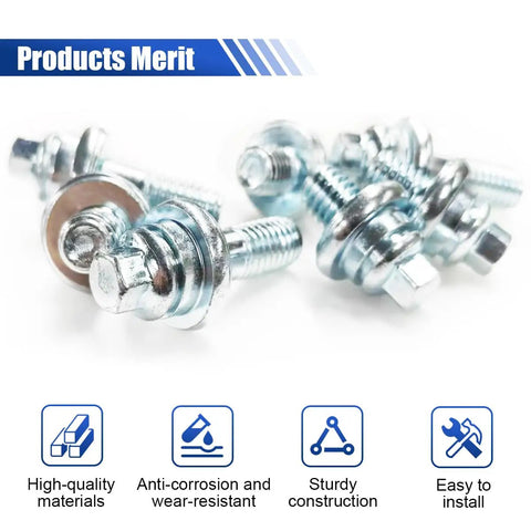 Solid 8 Pc Car Side Post Battery Terminal Bolt Kit With Two Lengths 3/8 To 16 Thread Universal Extender Studs close-up of galvanized bolts.