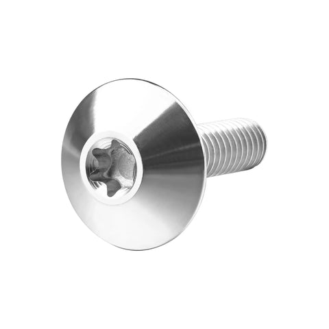 Titanium button Torx head bolt, M5x15mm, pan-head with threaded shank, close-up view