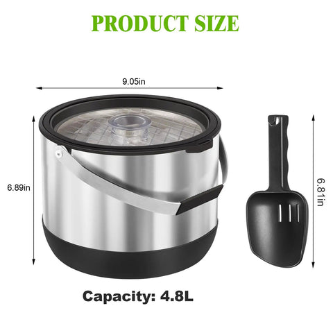 Insulated Ice Bucket For Parties With Scoop And Lid, Party Ready Large Capacity Double Wall Beverage Cooler, Keeps Ice Cold For Champagne, Wine, And Cocktails, Easy Transport Black, 4.8L capacity, stainless steel with scoop