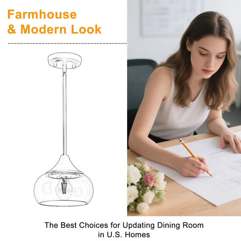 Modern Pendant Light Fixture With Clear Glass Shade And Adjustable Drop Wire For Kitchen Island Dining Room Bedroom Matte Black Industrial Lantern Super Sleek Lighting Lowkey Perfect Decor Upgrade, sketched design with clear glass shade.