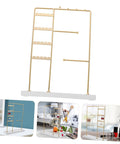 Spin Your Daily Drip Easily With This Smooth Rotating Jewelry Tree Stand Constructed From Premium Iron And Solid Marble For Necklaces And Earrings Storage, gold metal organizer with white marble base.