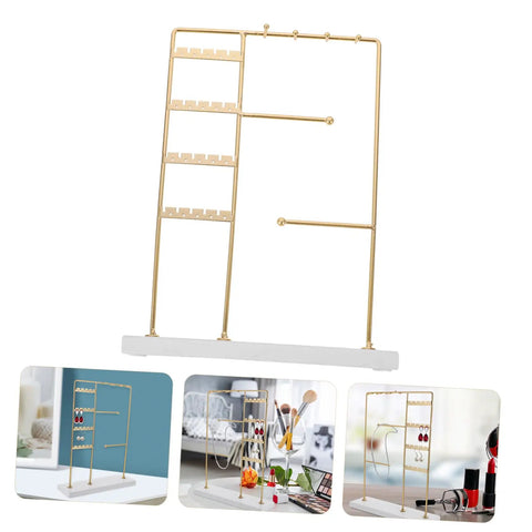 Spin Your Daily Drip Easily With This Smooth Rotating Jewelry Tree Stand Constructed From Premium Iron And Solid Marble For Necklaces And Earrings Storage, gold metal organizer with white marble base.